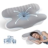 JINXIA Cervical Neck Pillow Memory Foam Pillows for Sleeping,Ergonomic Orthopedic Neck Support Pillow,Cooling Pillow with Removable Pillowcase for Side,Back, Stomach Sleepers,Light Gray