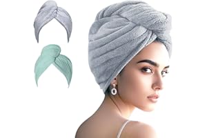 AGKXHDEC 2 Packs Single Layer Microfiber Hair Turbans - Drying Wrap for Women (Gray,Light Green)