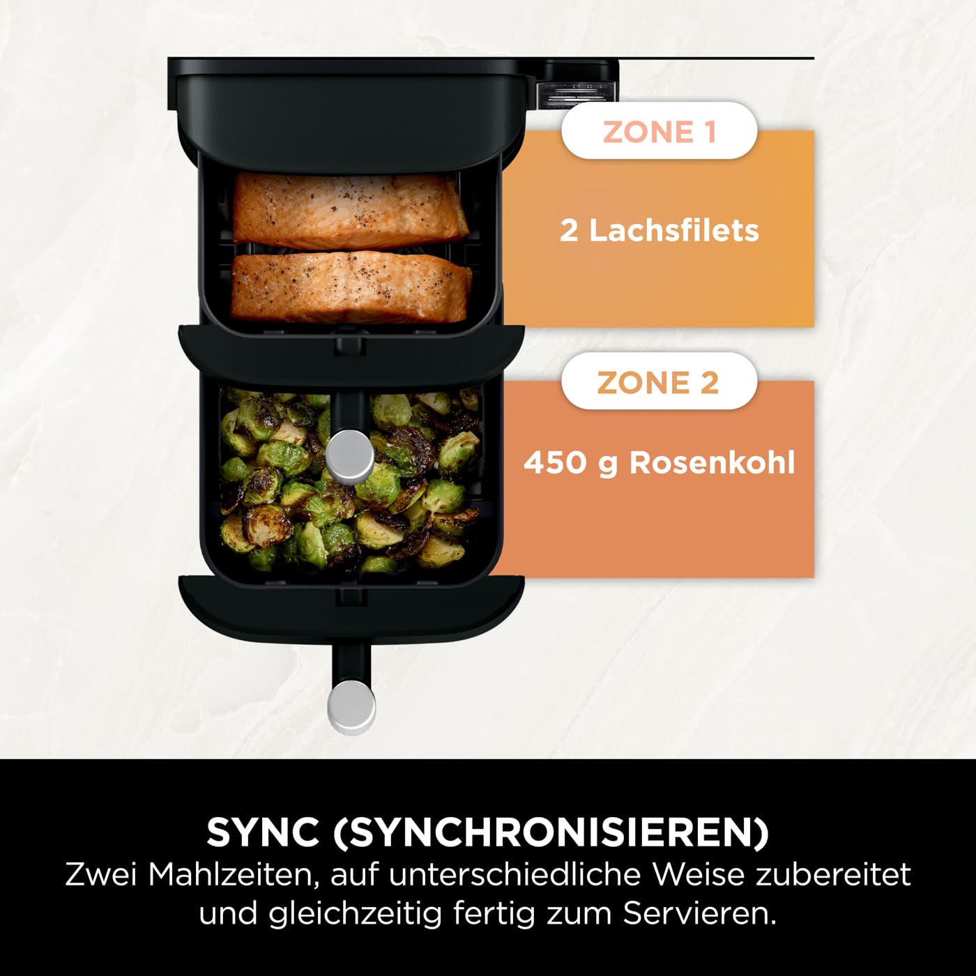 Ninja Double Stack Heißluftfritteuse, 7,6L Digitale Air fryer Doppelkorb mit 4 Kochstufen, 2 Schubladen, 2 Gestelle, platzsparendes Design, 6 Kochfunktionen, 6 Portionen, Schwarz SL300EU 7