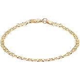 Barzel 18K Gold Plated Flat Mariner/Marina Link Chain Bracelet - Made In Brazil