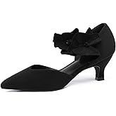 Coutgo Womens Low Kitten Heels Dressy Shoes Comfortable Closed Toe Flower Slip on Formal Party Dance Heeled Pumps