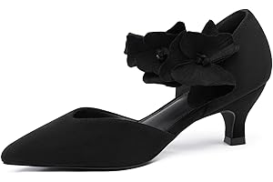Coutgo Womens Low Kitten Heels Dressy Shoes Comfortable Closed Toe Flower Slip on Formal Party Dance Heeled Pumps