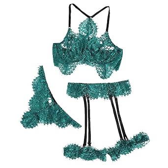 Sayla Sexy Erotische Kleidung Damen UnterwäSche Erotik Spitze Dessous BH + Strumpfband + Slips Set Babydoll Cut-Out Nachtwäsc