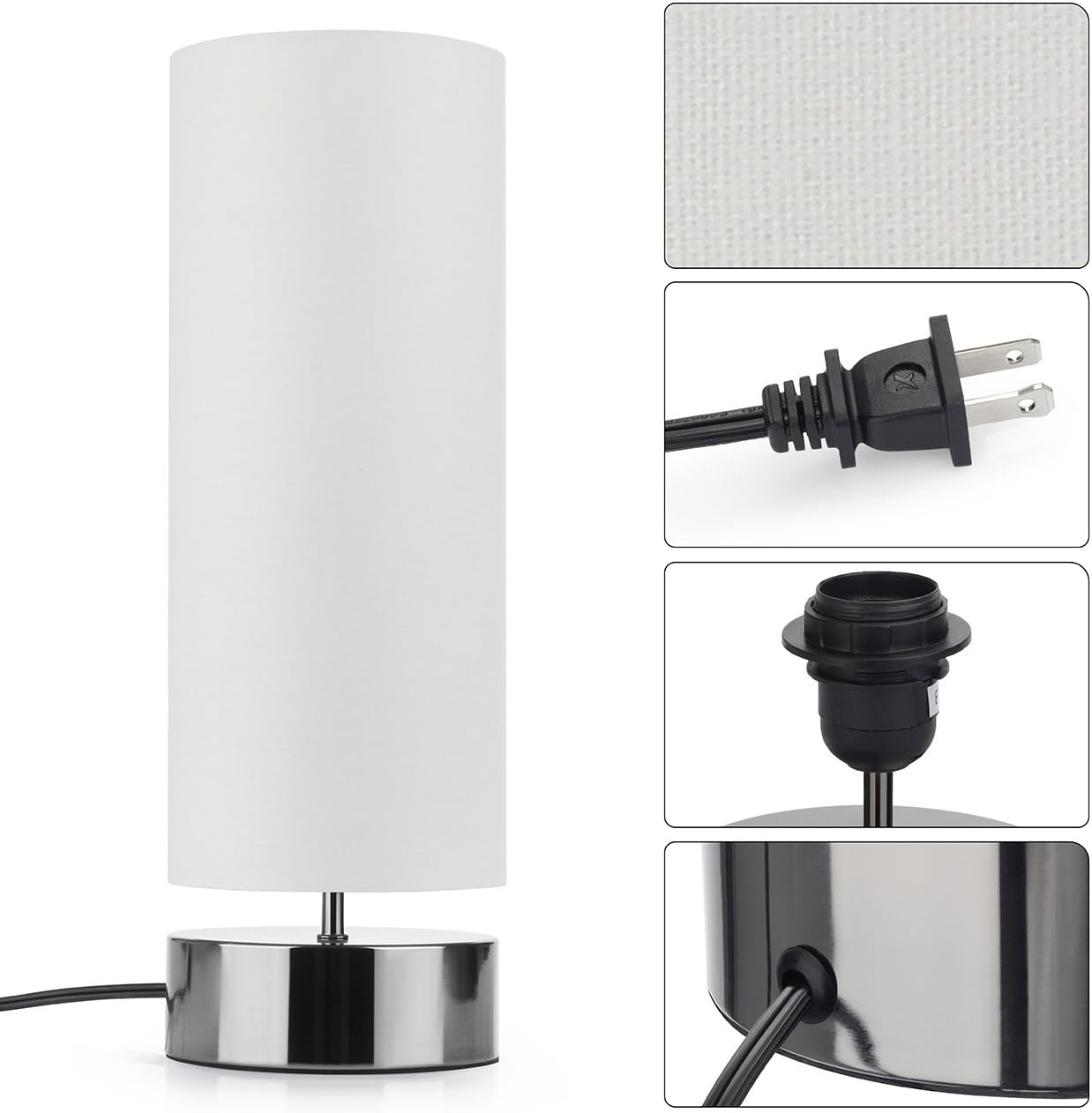 Touch Control Table Lamp Bedside Minimalist Desk Lamp Modern Accent Lamp Dimmable Touch Light with Cylinder Lamp Shade Night Light Nightstand Lamp for Bedroom Living Room Kitchen, E26 Bulb Included - - 