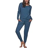 Fel ina Women’s 2 Piece V-Notch Crew Neck & Jogger Lounge Pajama Set