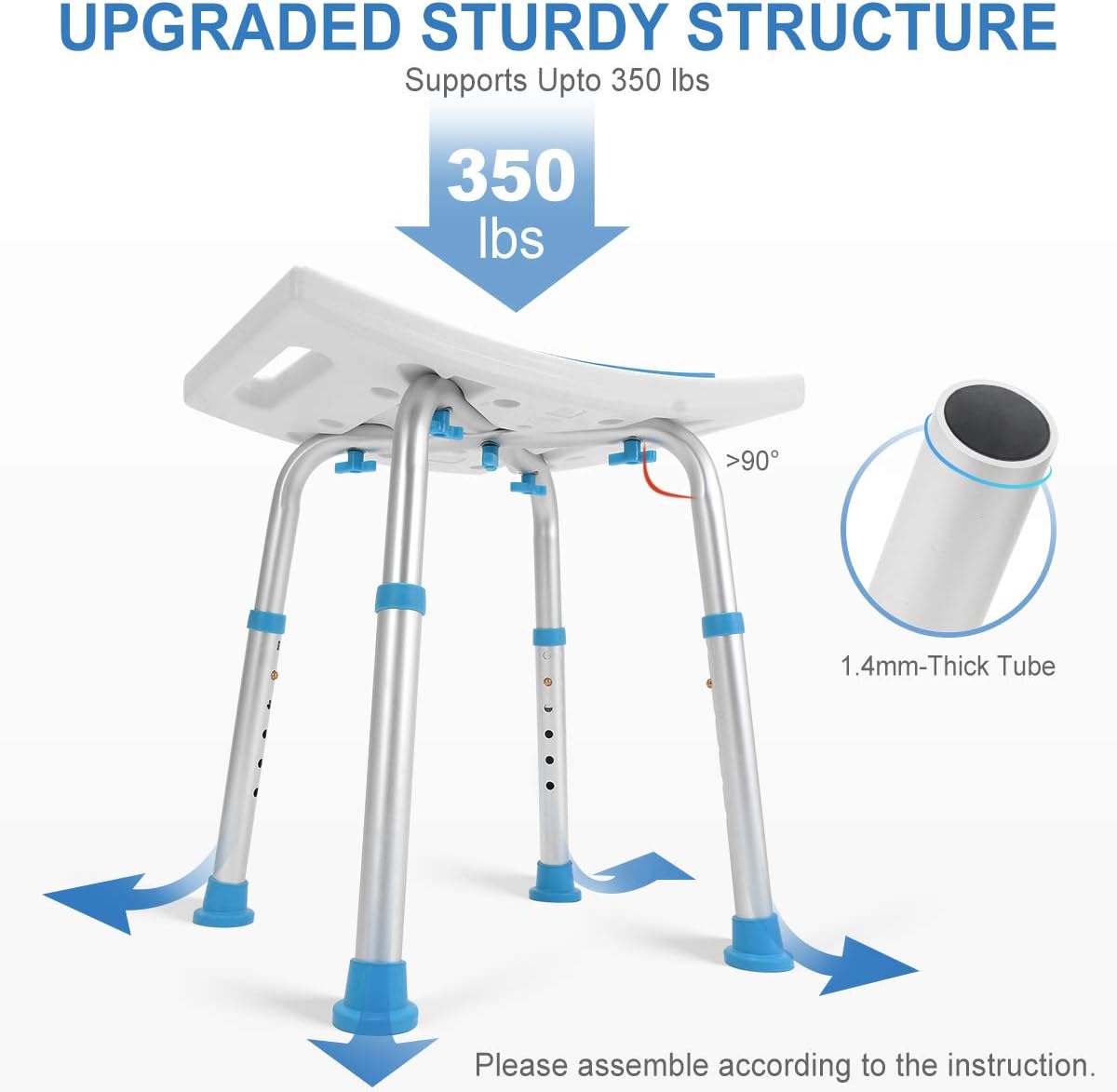 2020 Upgraded Shower Stool 350lbs Paded Bath Seat Chair, Tool-Free Assembly Height Adjustable Bath Bench w/Paded Seat and Assist Grab Bar for Seniors, Elderly, Disabled, Handicap and Injured: Health & Personal Care