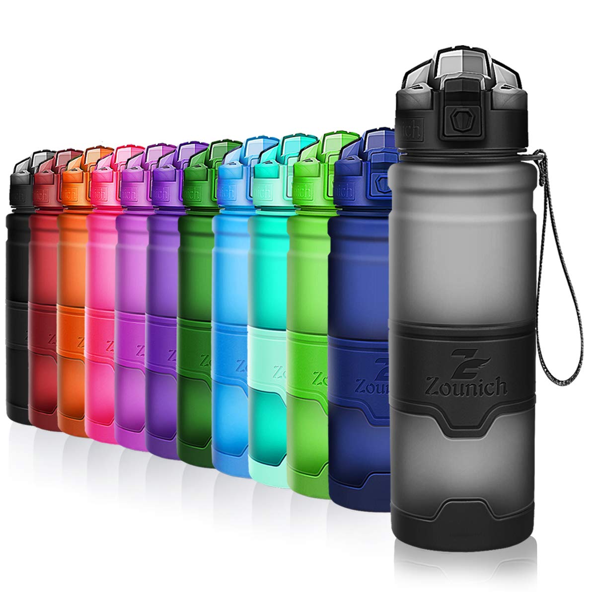 Zounich Best Sports Water Bottle Leak Proof 1L/700ml/500ml/400ml BPA Free Tritan Drink Bottles|Kids,Adults,Gym,School,Sport,Cycling| with Times to Drink & Fruit Infuser Filter & Lock Cover| Reusable