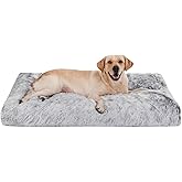 Bedfolks Waterproof Crate Bed, Plush Dog Kennel Pad with Removable Washable Cover, Faux Fur, Fluffy, 41"x27", Dark Grey