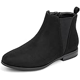 VJH confort Women's Chelsea Ankle Boots Low Heel Fashion Almond Toe Dress Booties with Side Zipper