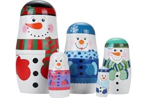 Yoption 5 Pcs Russian Matryoshka Dolls Handmade Wooden Snowman Nesting Dolls Set for Christmas Birthday Gift (Snowman)