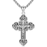 StoryEtain 925 Sterling Silver Patron Saint Medals Amulet Protection Pandent Necklace Cross Faith Jewelry for Men(2.5mm 22"+2" Rolo Chain)