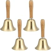 SINJEUN 4 PCS 6 Inch Brass Hand Bell, Solid Brass Hand Call Bells with Wooden Handle, Loud Ringing Bell Restaurant Call Service Bell for Christmas, School, Home, Restaurant, Bride Wedding