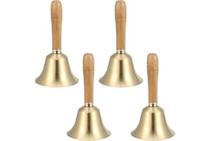 SINJEUN 4 PCS 6 Inch Brass Hand Bell, Solid Brass Hand Call Bells with Wooden Handle, Loud Ringing Bell Restaurant Call Service Bell for Christmas, School, Home, Restaurant, Bride Wedding