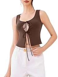 REORIA U-Neck Adjustable Tie-Front Crop Tank Top
