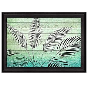 Illustration of Silhouette Leaves Over Green Gradient Wood...