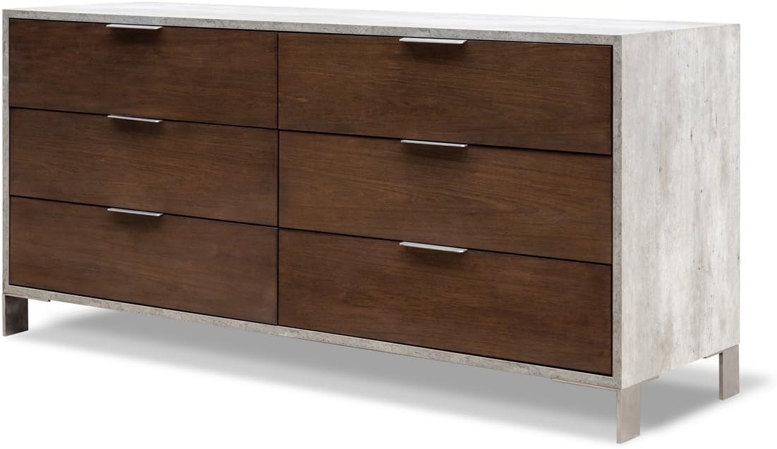 VIG Furniture Modrest Conner 6-Drawer Modern Faux Concrete & Wood Dresser in Walnut