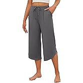Ekouaer Womens Pajama Pants Capri 2026 Wide Leg Lounge Pj Pants Summer Comfy Drawstring Pajama Bottoms with Pockets