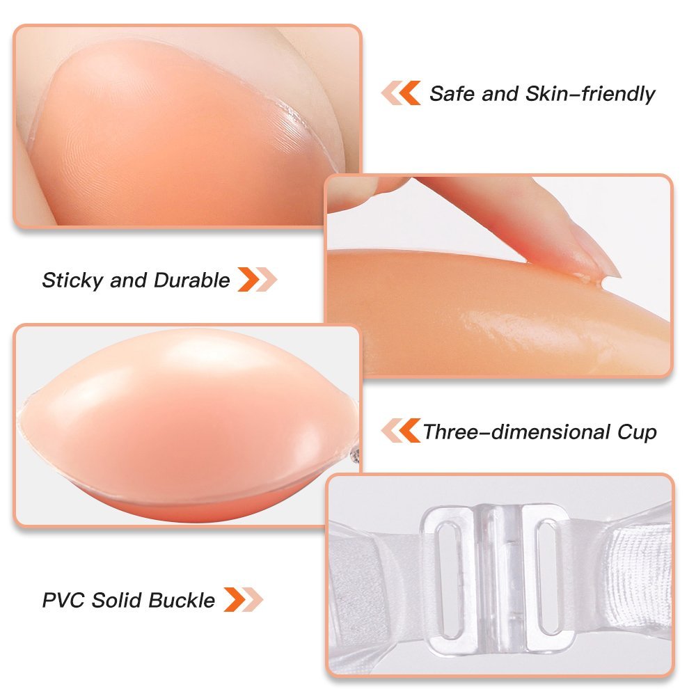 Veroyi Adhesive Silicone Bra, Invisible Strapless Push up Bra, Free Nipple Cover, Portable Storage Case.