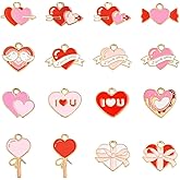 KitBeads 64Pcs Valentine Heart Charms 16 Styles Pink Red Enamel Bow Gift Love Heart Shaped Charms for Jewelry Making Bracelets Necklaces Crafts