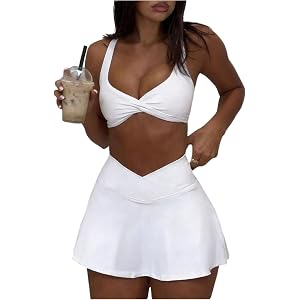 SOLY HUX Women's Workout Set Tracksuit Outfits Gym Clothes Twist Padded Sports Bra and Tennis Shorts with Underneath