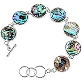 TUMBEELLUWA Natural Abalone Shell Bracelet for Unisex, Rainbow Sea Shell Bangle with Adjustable Link