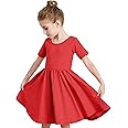 Stelle Girls Dress Short Sleeve Toddler Skater Twirl A Line Solid Color Dress T-Shirt Dress for School Casual Valentines