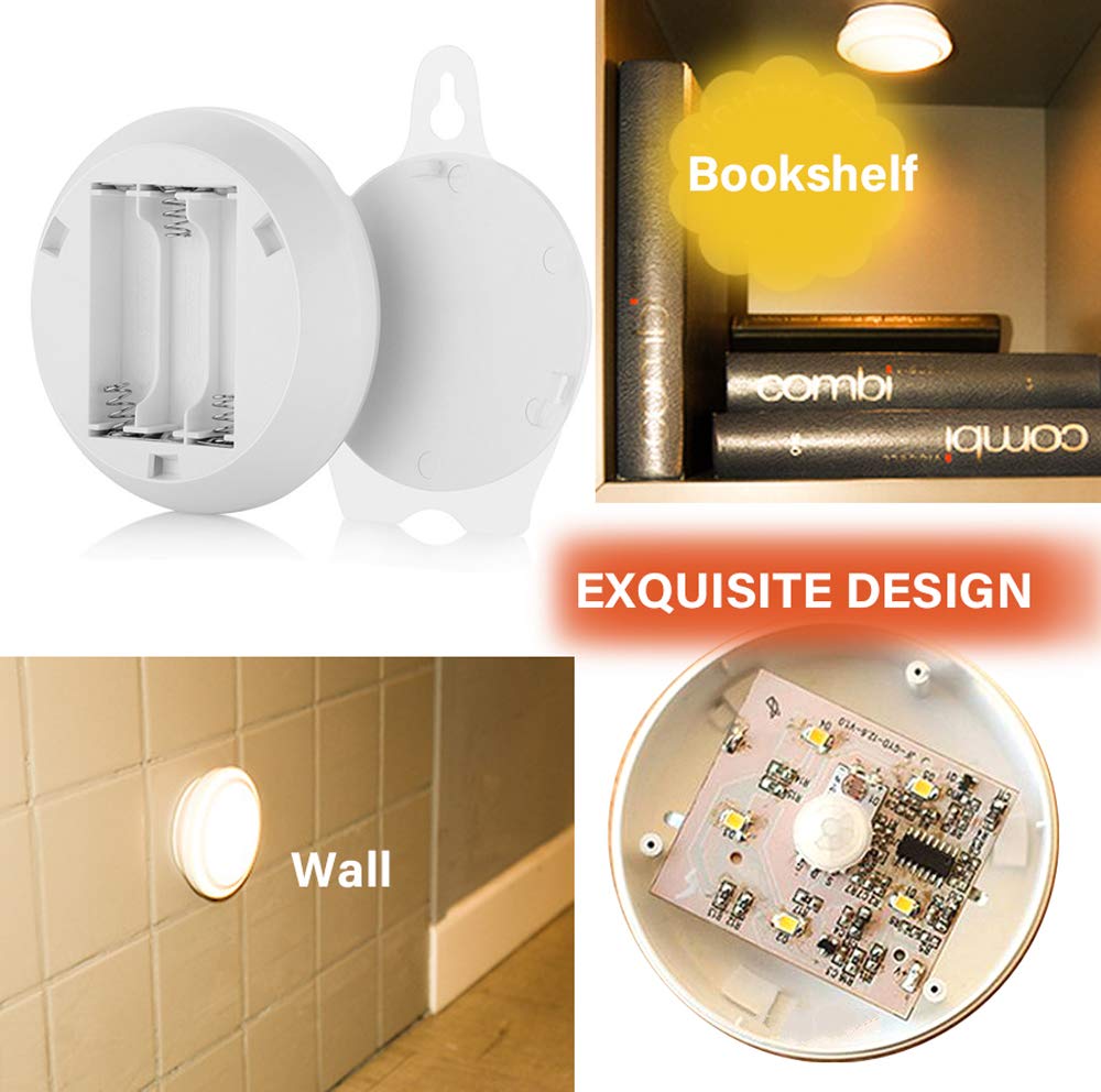 Motion Detected Light Battery-Operated Closet Night Light Stick-on Compact Lamp with Hanging Slot for Wardrobe Entryway Hallway Stairs Bedside Mirror Warm White