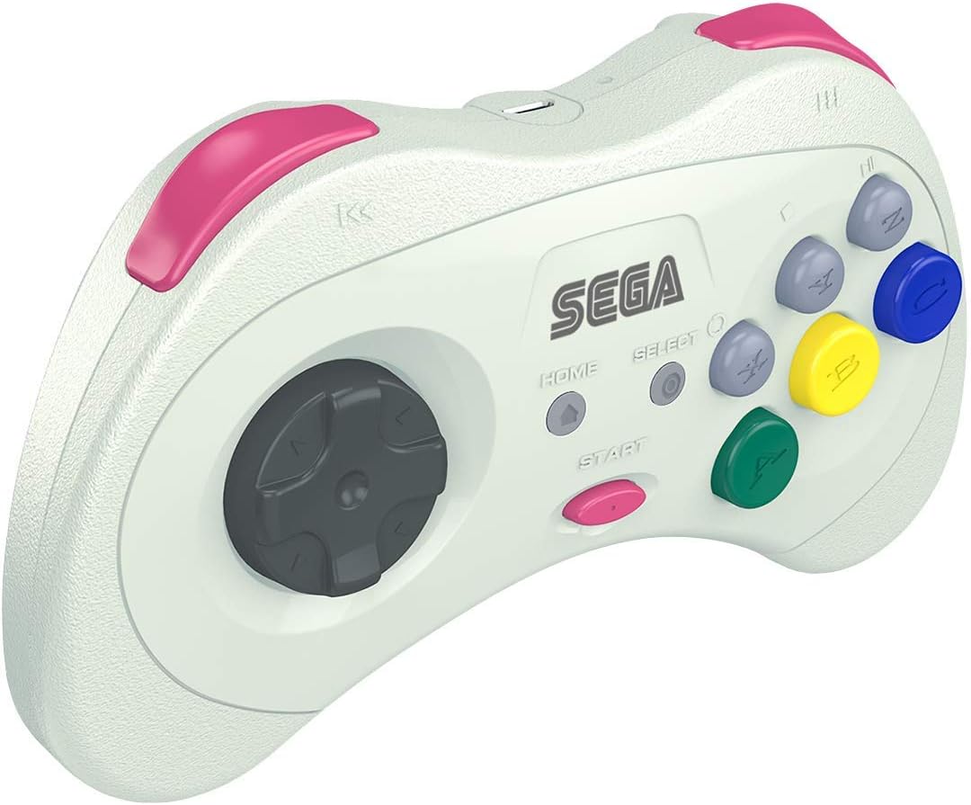 Retro-Bit Official Sega Saturn 2.4 GHz Wireless Controller 8-Button Arcade Pad for Sega Saturn, Sega Genesis Mini, Switch, PS3, PC, Mac - Includes 2 Receivers & Storage Case - White: Computers & Accessories
