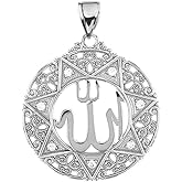 Claddagh Gold Exquisite Sterling Silver CZ Round Islamic Allah Filigree Pendant (Small)