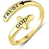 Lieditia Trust God Ring 925 Sterling Silver Gold Cross Christian Rings Religious Jewelry Gift for Women