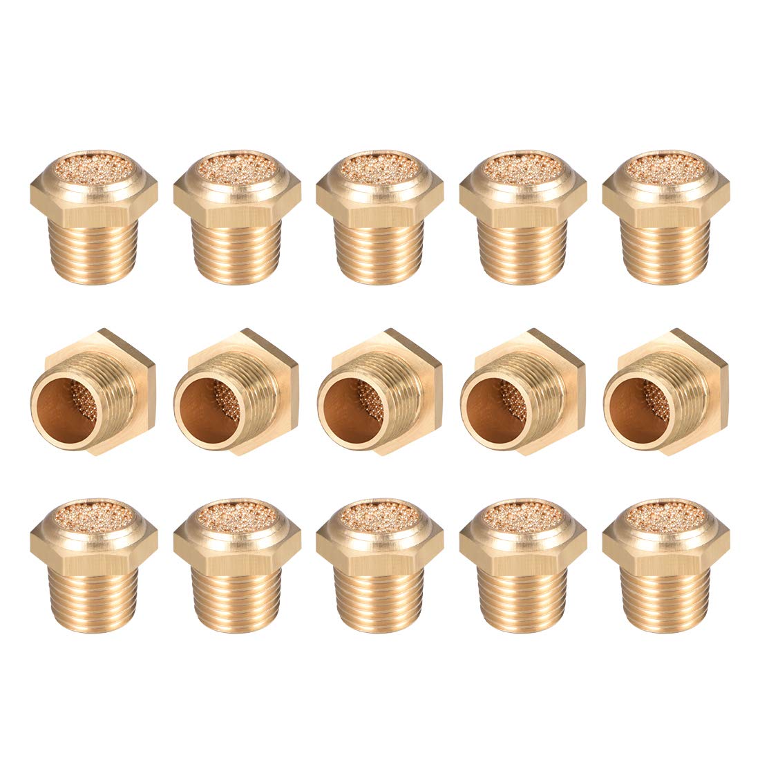 uxcell Brass Exhaust Muffler, 1/8" G Male Thread 15/32" Hex Sintered