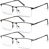 WEIMELTOY 3 Pack Blue Light Blocking Reading Glasses for Men, Stylish Half Frame Metal Computer Readers, Lightweight Spring Hinge Eyeglasses Anti Eyestrain/Glare/UV (Mix Color, Black+Grey+Brown, 1.5)
