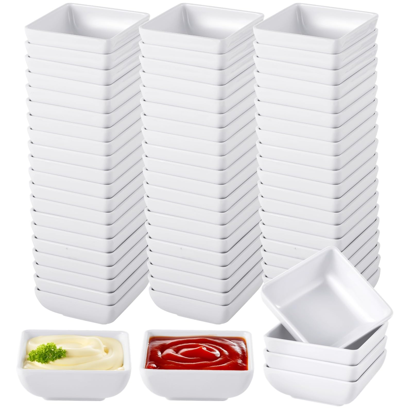 Photo 1 of Homaisson 50 Pcs Melamine Dipping Bowls, White Sauce Dipping Cups, Sauce Serving Dishes, Mini Dip Bowls, Small Sushi Dipping Bowls, Portable Condiment Cups for Catering, Party, Picnic