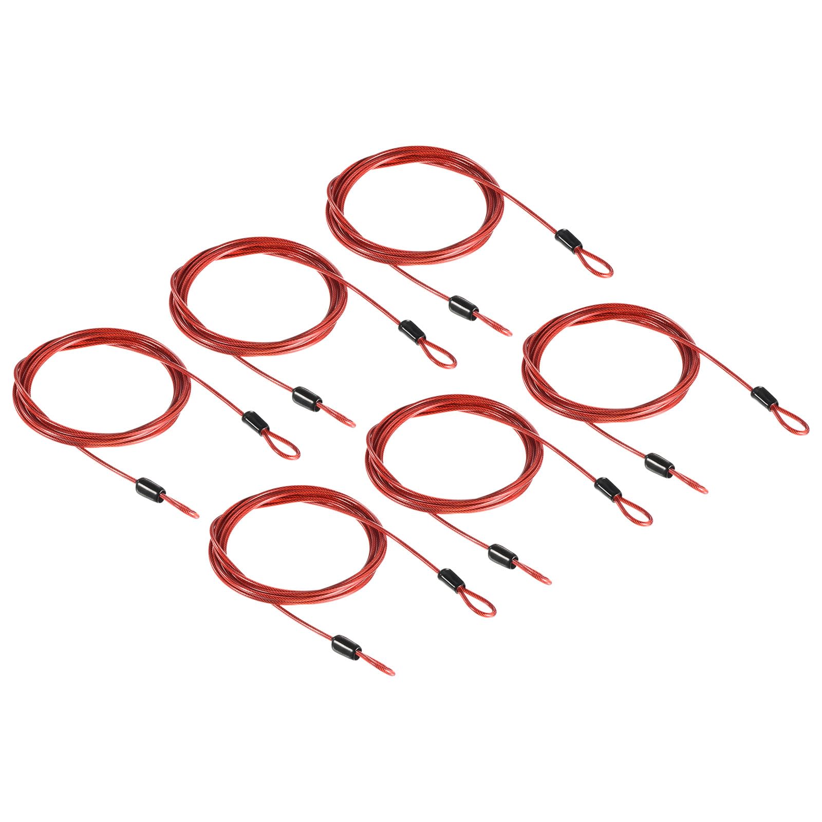 PATIKIL Security Cable 2.5mm x 2m/6.5ft, 6 Pack Coated Luggage Lock Wire Rope with Double Loop, Clear Red