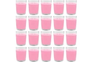 BERYSCEN Set of 20 Pink Votive Candles Clear Glass Filled Unscented Soy Wax Candle for Home Spa Weddings Romantic Holiday Party and DIY