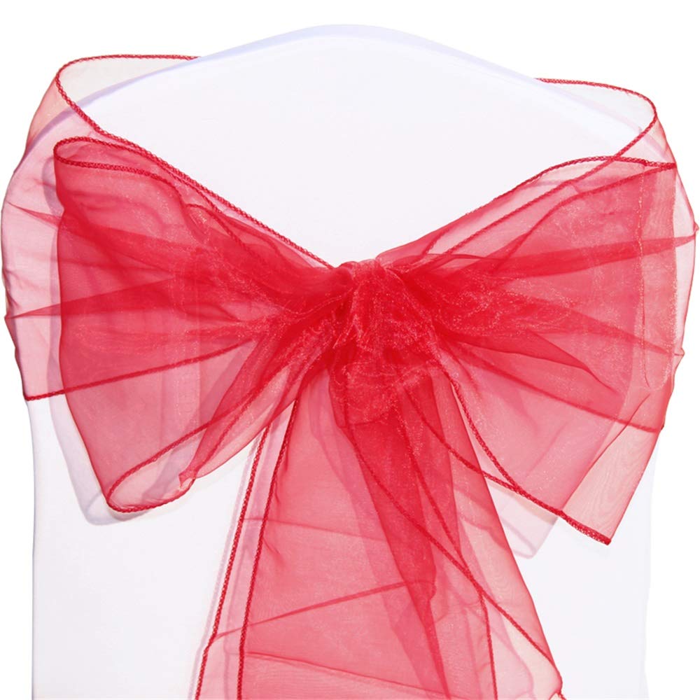 Time to Sparkle Pack of 50 Organza Sashes 22x280cm/9x110inch Wider Sash Fuller Bows Chair Cover Bows Sash for Wedding Party Birthday Decoration - Raspberry