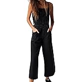 ebossy Women's Adjustable Spaghetti Strap Bib Overalls Casual Loose Wide Leg Capri Jean Jumpsuit