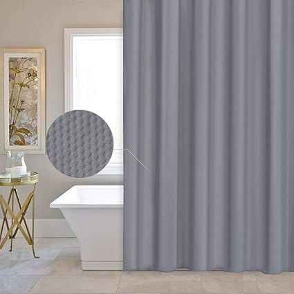 Valea Home Waffle Weave Fabric Shower Curtain Soft Touch Waterproof Hotel Quality Bathroom Curtains With Grommets 72 X 72 Gray