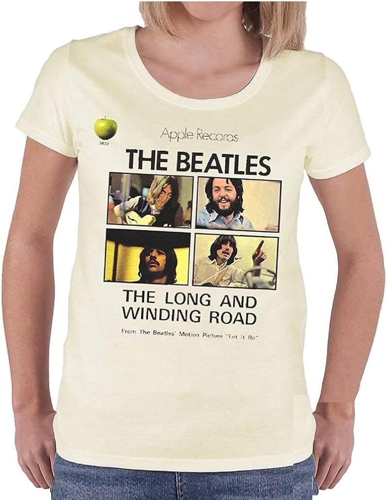 The Beatles T Shirt Long And Winding Road Official Womens Cream Junior Fit