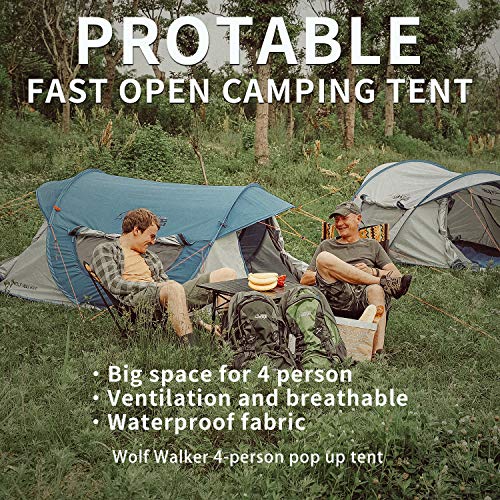 WOLF WALKER Pop Up Tents for Camping, 4 Person Instant Set Up Dome Tent for Family Outdoor