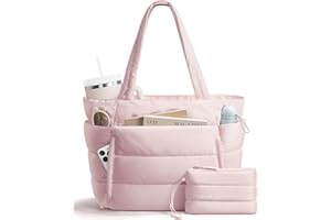 BAGSTELLAR Puffer Tote Bag for Women, Lightweight Puffy Work Handbag Teacher Nurse Quilted Shoulder Bag for School Travel Gym