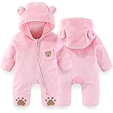 Fairy Baby Newborn Baby Bear Outfit With Fold-Over Mittens Footies Thin Fleece Romper Hooded Jumpsuit Winter Coat Girls Boys