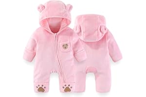 Fairy Baby Newborn Baby Bear Outfit With Fold-Over Mittens Footies Thin Fleece Romper Hooded Jumpsuit Winter Coat Girls Boys