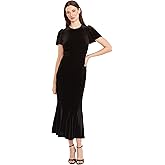 Maggy London Womens Velvet Midi Dress with Flutter Sleeves and Mermaid Silhouette - Cocktail Dresses for Women