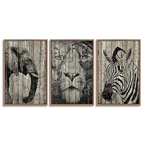 signwin 3 Piece Framed Canvas Wall Art Elephant,...