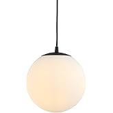 JONATHAN Y 7.75" White/Oil Rubbed Bronze Modern Globe LED Pendant Light, Industrial Hanging Ceiling Lamp for Kitchen Island, 