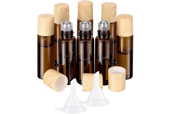 Newzoll 5mL(1/6 Oz) Amber Glass Roll On Bottles, 8 Pack Leak Proof Refillable Roller Bottles for Essential Oils, Perfume, DIY