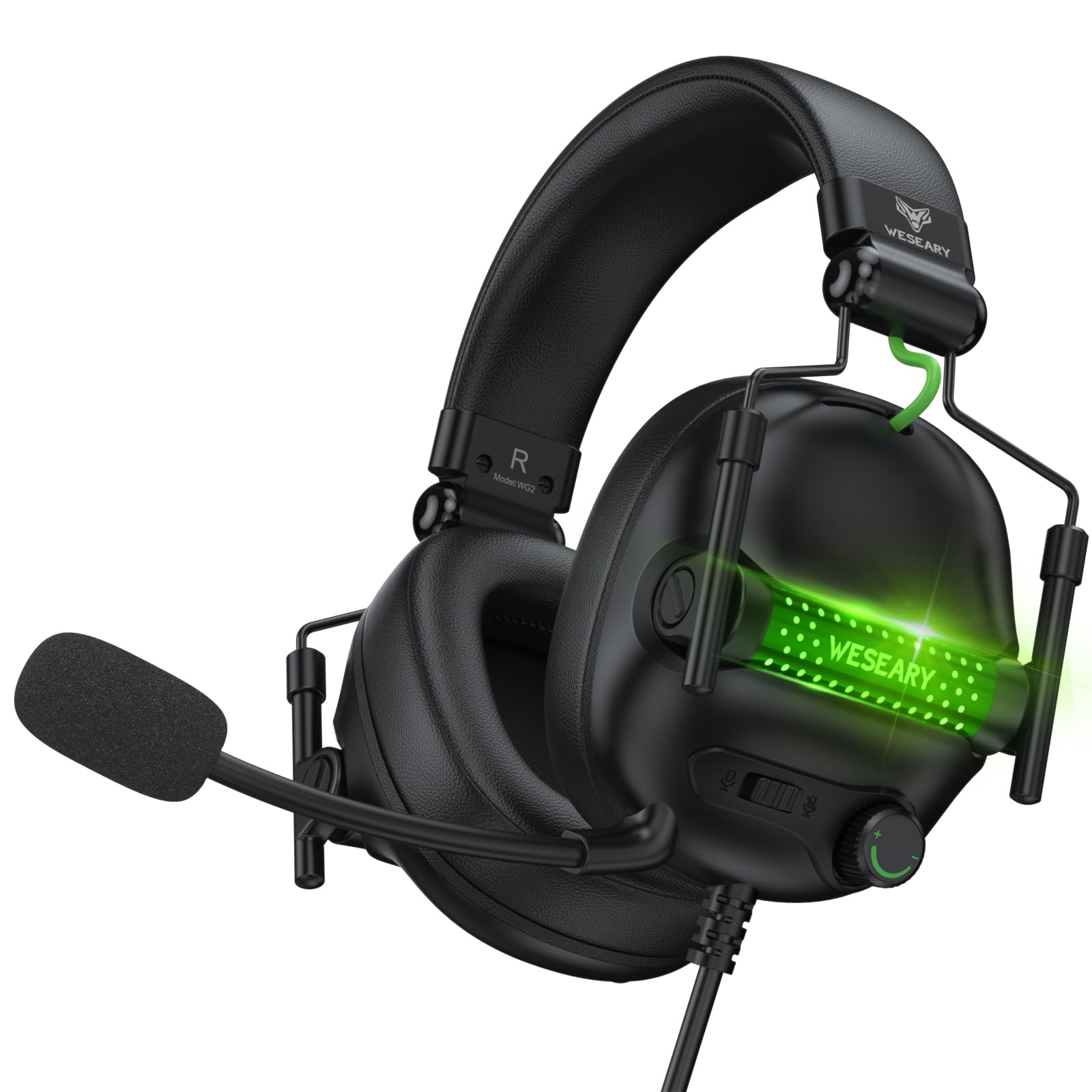 WESEARY Wired Gaming Headset for Xbox, PS5, PS4, Switch, PC, Mobile, Surround Sound Gaming Headphones with ENC Noise-Canceling Mic, 50mm Drivers for Atari 2600 Accessories, Soft Memory Foam Earcups