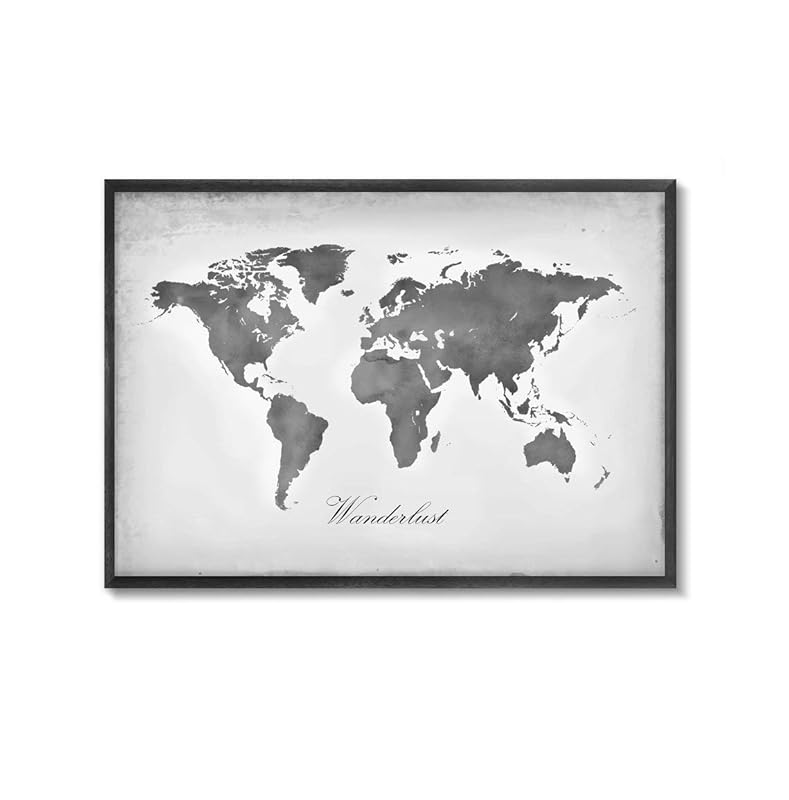 Amazon.com: World Map Wall Art, World Map Painting, Black Grey World