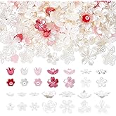 arricraft 140 Pcs Flower Beads Caps, 14 Styles Resin Flower Bead End Caps Multi-Petal AB Spacer Loose Beads for DIY Craft Earrings Necklaces Bracelets Jewelry Making